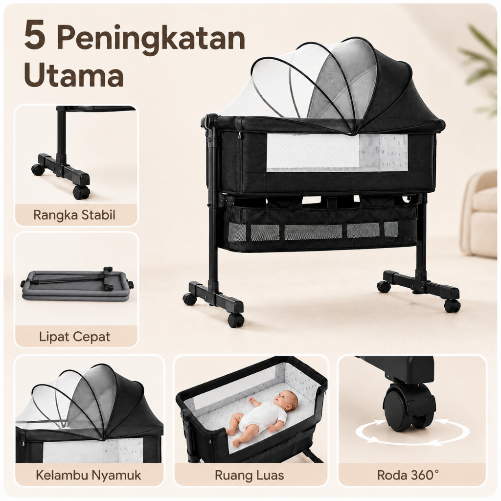 Playpark Box Bayi Portabel - Tempat Tidur Goyang Lipat Multifungsi - Gambar 13