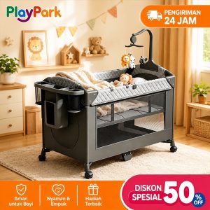 Playpark 6in1 Ranjang Bayi Lipat Portabel Roda Bonus Kelambu