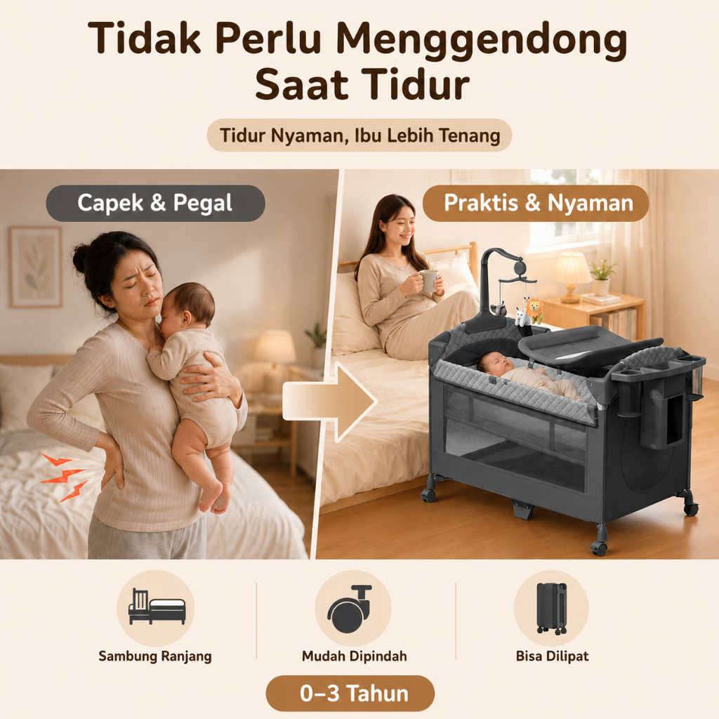 Playpark 6in1 Ranjang Bayi Lipat Portabel Roda Bonus Kelambu