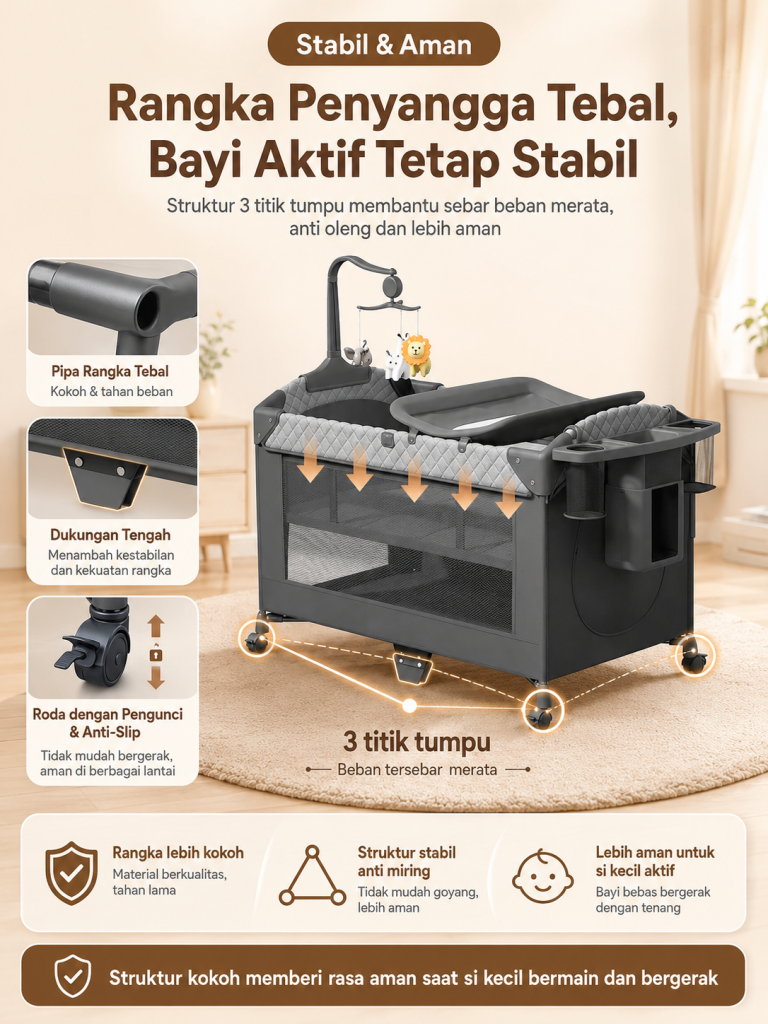 Playpark 6in1 Ranjang Bayi Lipat Portabel Roda Bonus Kelambu