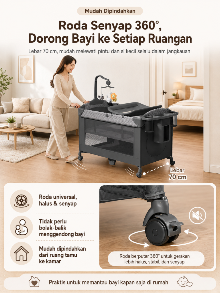 Playpark 6in1 Ranjang Bayi Lipat Portabel Roda Bonus Kelambu