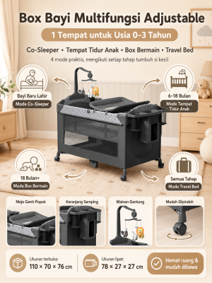 Playpark 6in1 Ranjang Bayi Lipat Portabel Roda Bonus Kelambu - Gambar 14