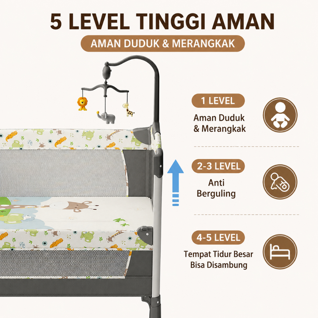 Playpark 6in1 Ranjang Bayi Lipat Portabel Roda Bonus Kelambu