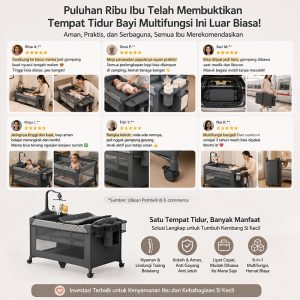 Playpark 6in1 Ranjang Bayi Lipat Portabel Roda Bonus Kelambu - Gambar 17