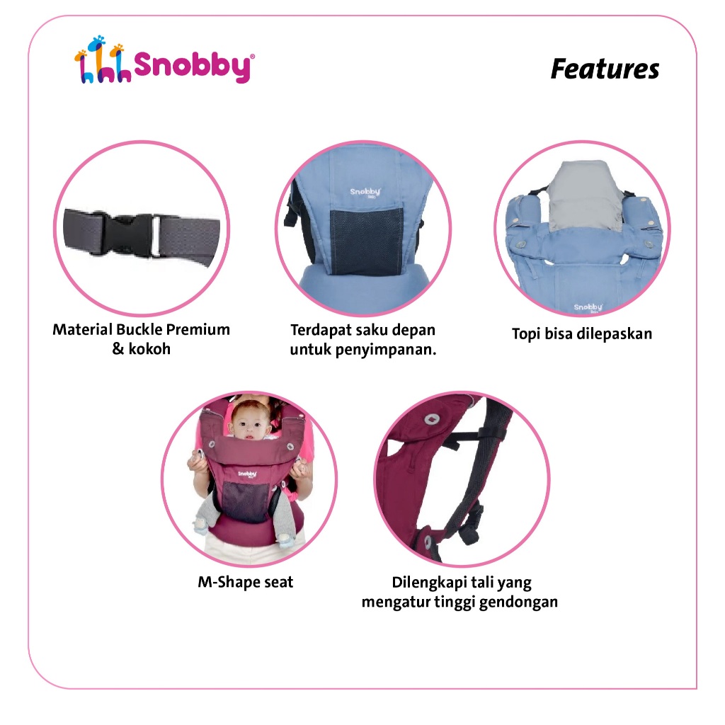 Snobby Gendongan Bayi Ransel M-Shape Ethan Series Ergonomis - Gambar 3