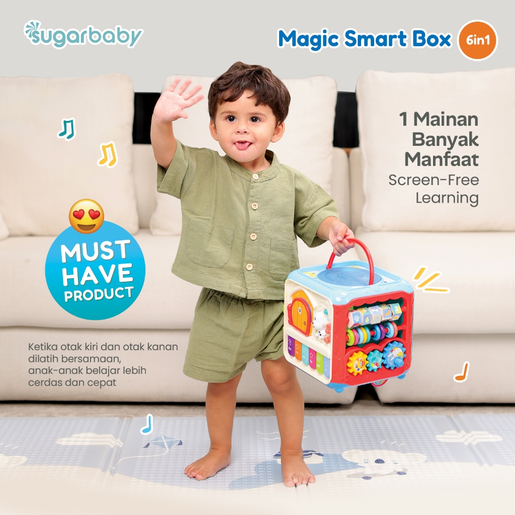 Sugarbaby Magic Smart Box 6in1 Toys Mainan Edukasi Bayi 12 Bulan+ Montessori Busybox Musik Sensorik & Motorik - Gambar 4