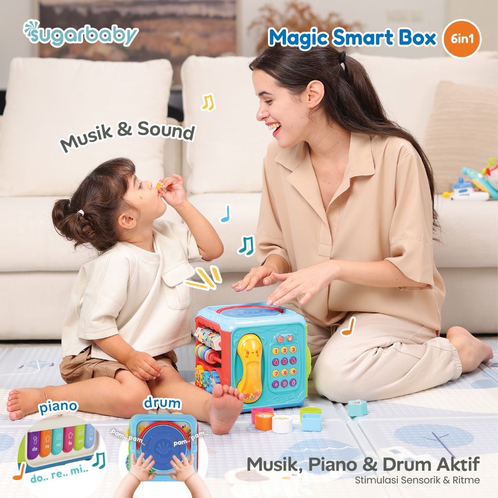Sugarbaby Magic Smart Box 6in1 Toys Mainan Edukasi Bayi 12 Bulan+ Montessori Busybox Musik Sensorik & Motorik - Gambar 5