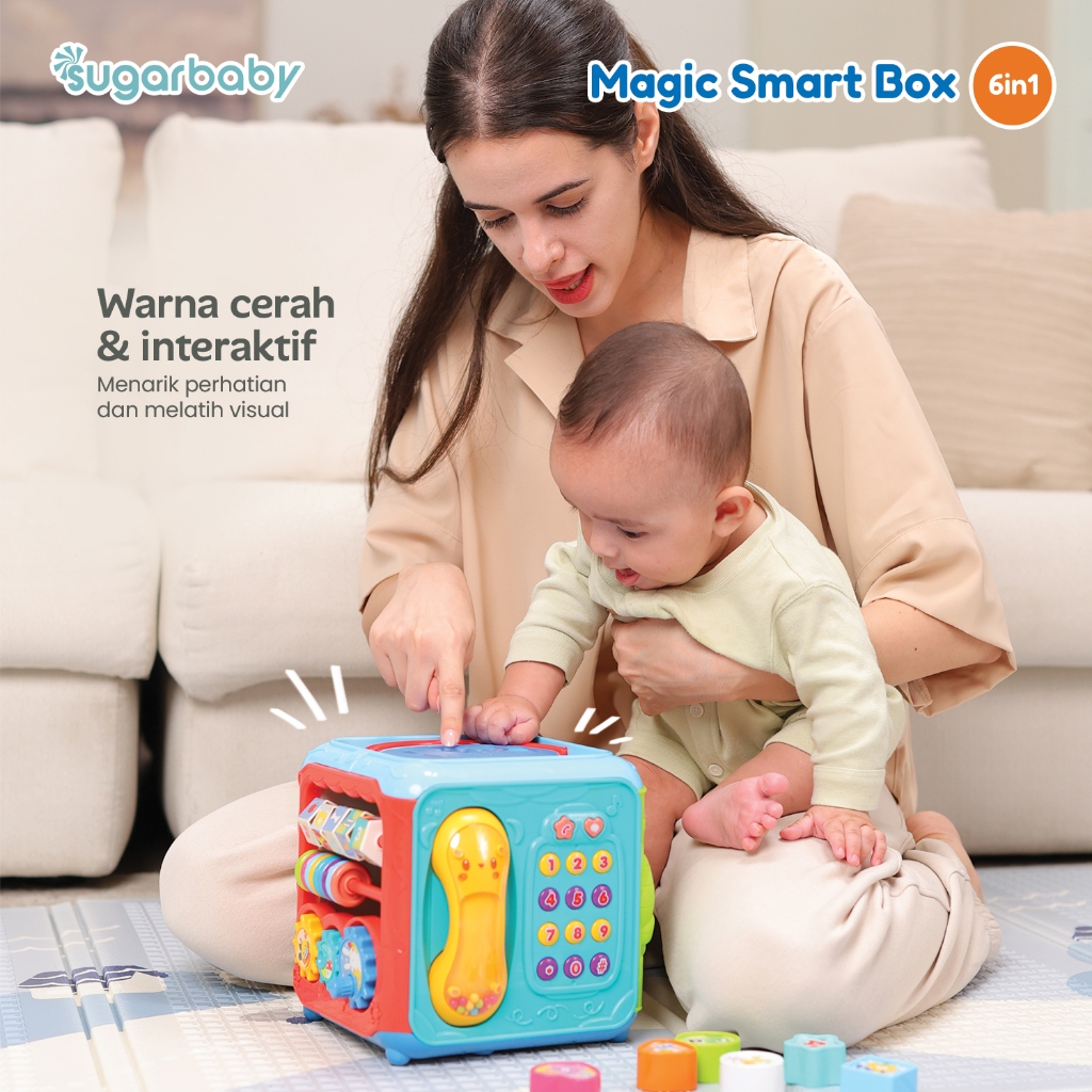 Sugarbaby Magic Smart Box 6in1 Toys Mainan Edukasi Bayi 12 Bulan+ Montessori Busybox Musik Sensorik & Motorik - Gambar 7