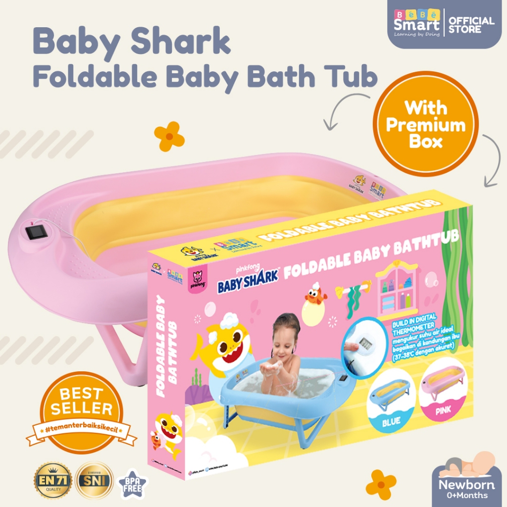 BEBE SMART Baby Shark Foldable Bath Tub Bak Mandi Bayi Lipat Digital Thermometer Anti Slip