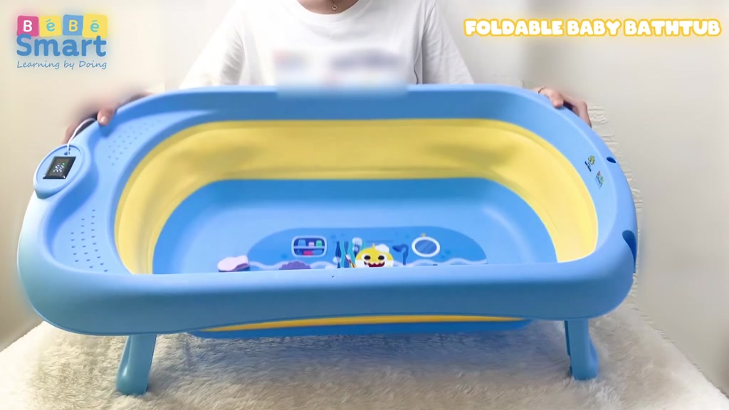 BEBE SMART Baby Shark Foldable Bath Tub Bak Mandi Bayi Lipat Digital Thermometer Anti Slip - Gambar 2
