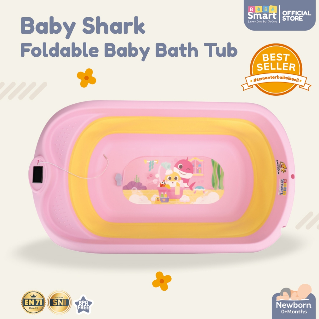 BEBE SMART Baby Shark Foldable Bath Tub Bak Mandi Bayi Lipat Digital Thermometer Anti Slip - Gambar 4