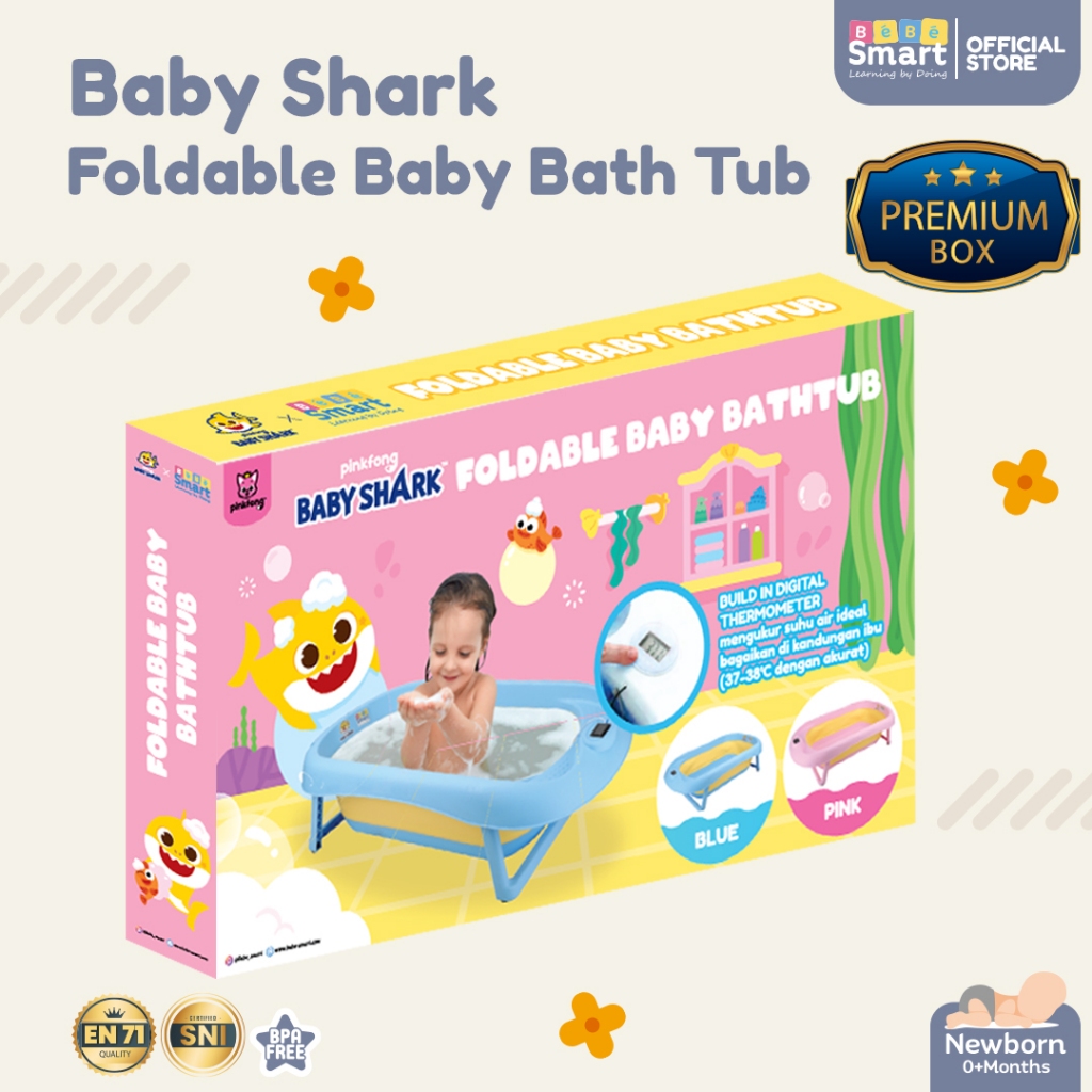 BEBE SMART Baby Shark Foldable Bath Tub Bak Mandi Bayi Lipat Digital Thermometer Anti Slip - Gambar 3