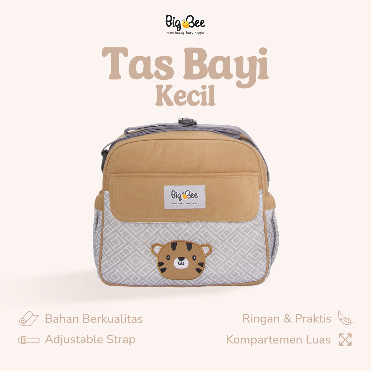 Big Bee Tas Bayi Selempang Kecil Tiger Series Water Repellent Multisekat - Gambar 2