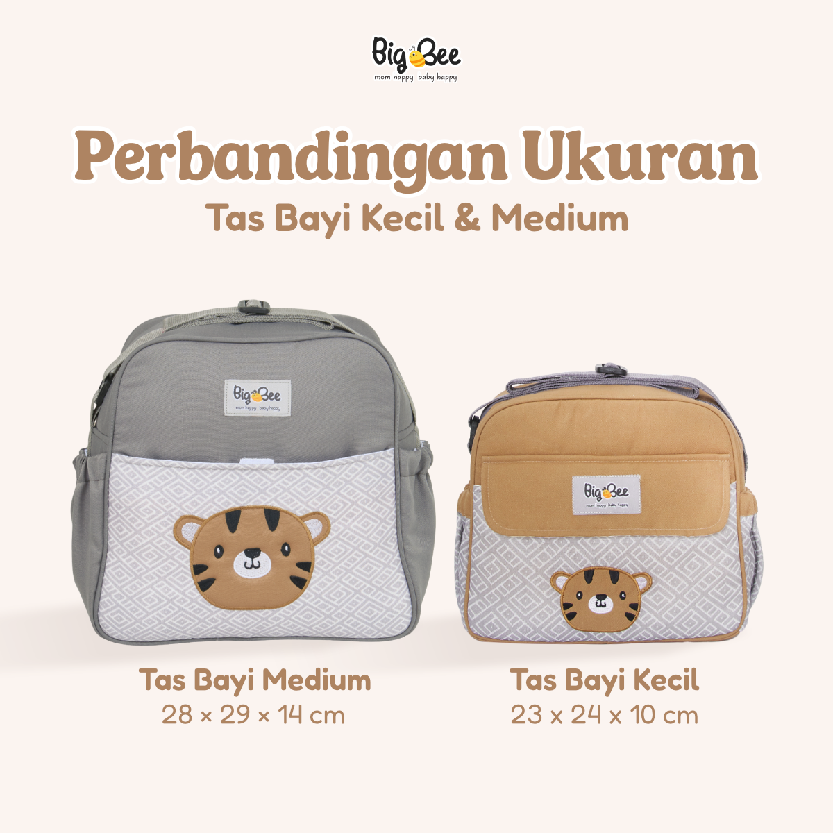 Big Bee Tas Bayi Selempang Kecil Tiger Series Water Repellent Multisekat - Gambar 20