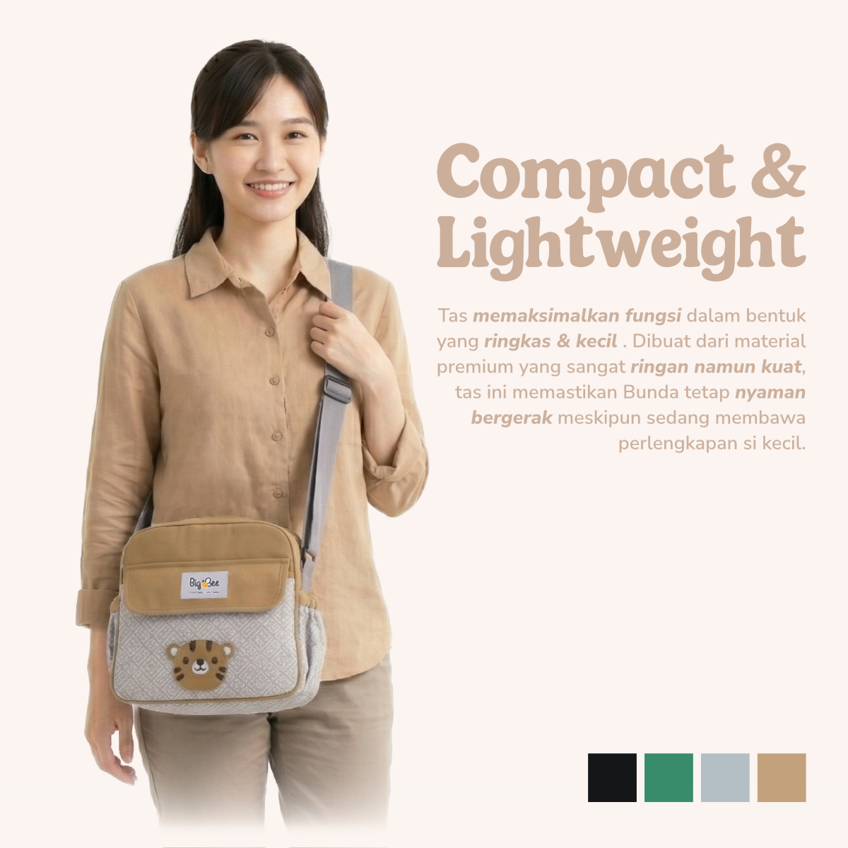 Big Bee Tas Bayi Selempang Kecil Tiger Series Water Repellent Multisekat - Gambar 4