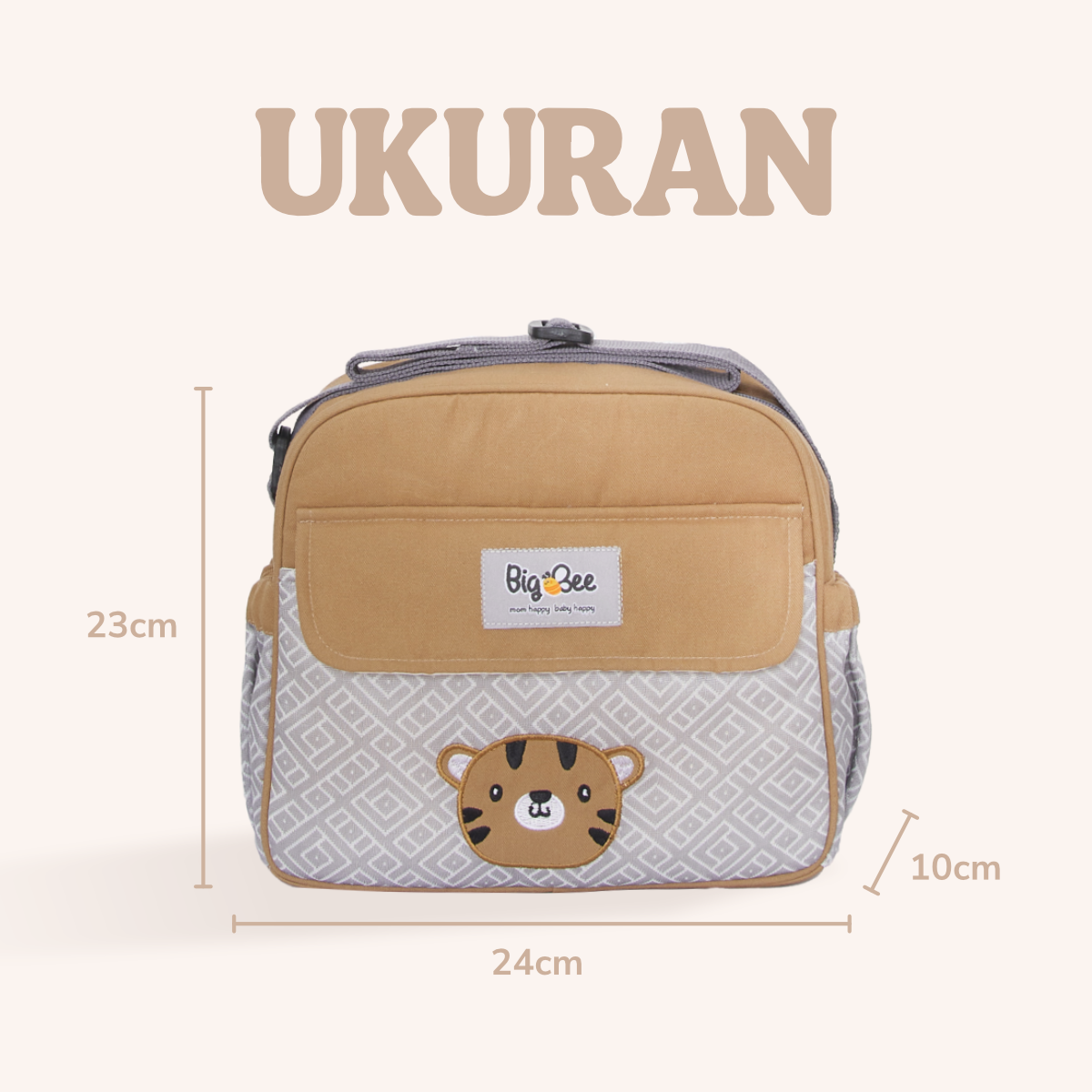 Big Bee Tas Bayi Selempang Kecil Tiger Series Water Repellent Multisekat - Gambar 6
