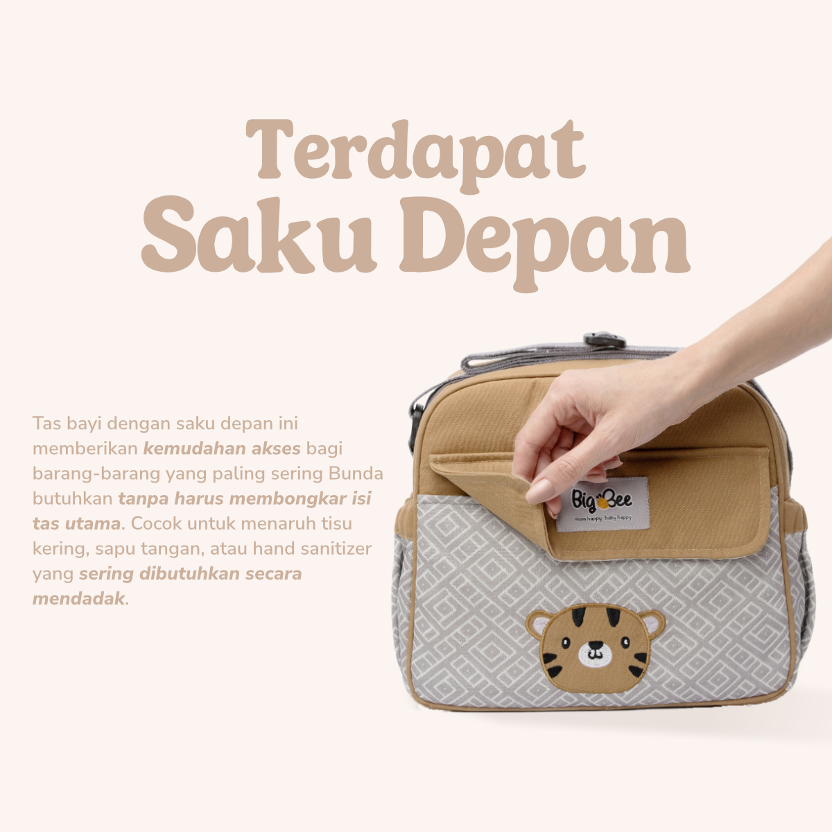 Big Bee Tas Bayi Selempang Kecil Tiger Series Water Repellent Multisekat - Gambar 11
