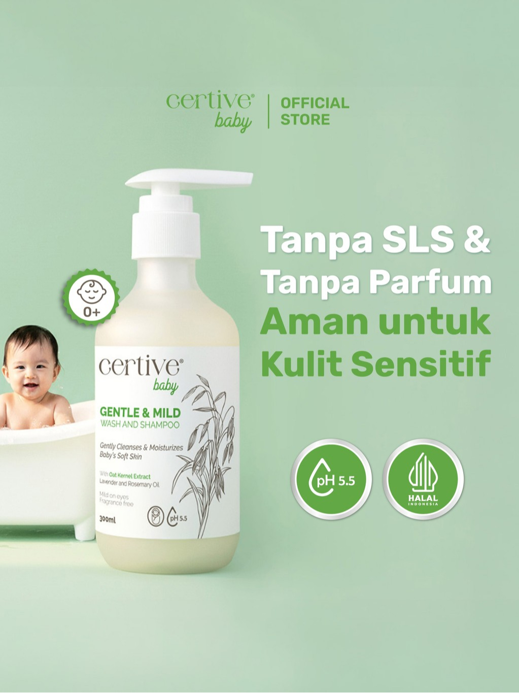 CERTIVE Gentle Mild Wash Shampoo Bayi 2in1 300ml Sabun Sampo Sensitif No SLS