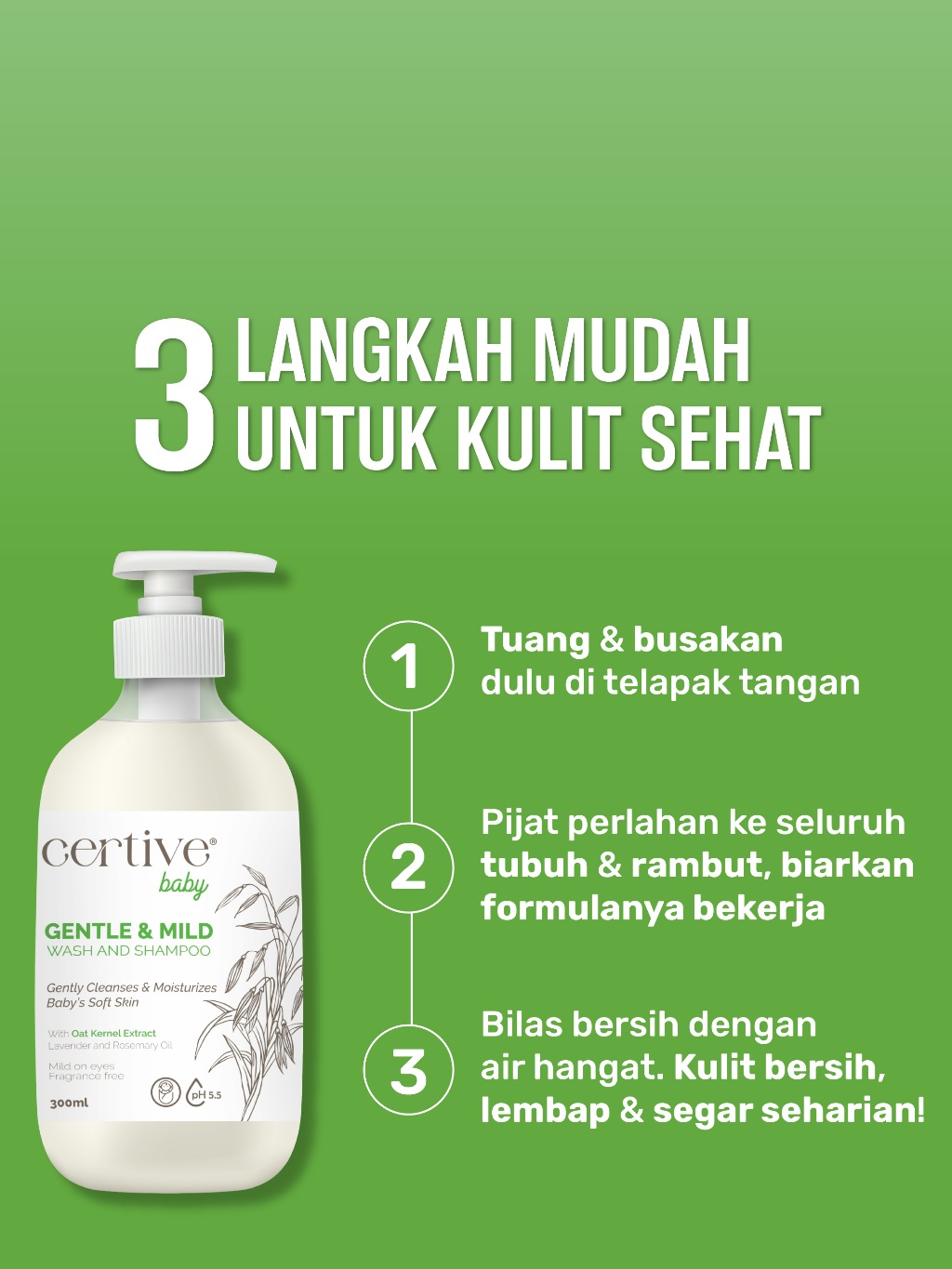 CERTIVE Gentle Mild Wash Shampoo Bayi 2in1 300ml Sabun Sampo Sensitif No SLS - Gambar 2