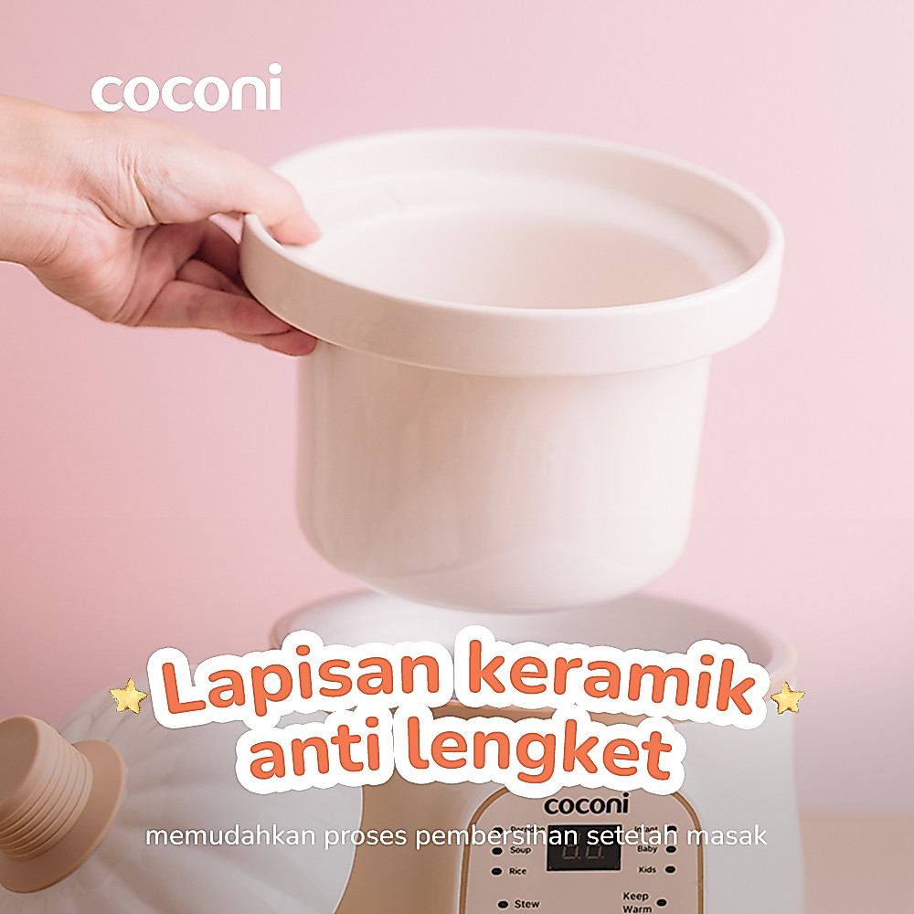 COCONI Umi Slow Cooker Digital 1L Pot Keramik MPASI Bayi Anti Overheat - Gambar 5