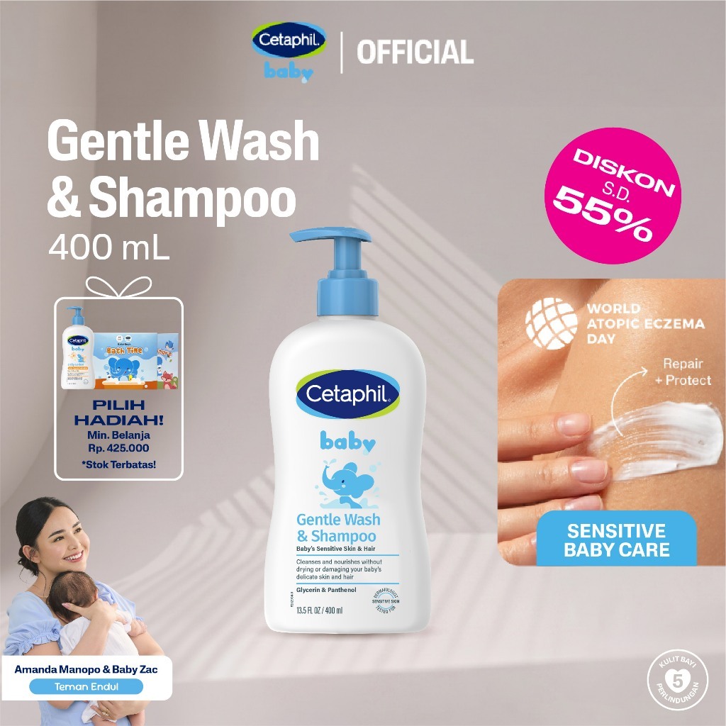 Cetaphil Baby Gentle Wash and Shampoo 400ml Panthenol Glycerin