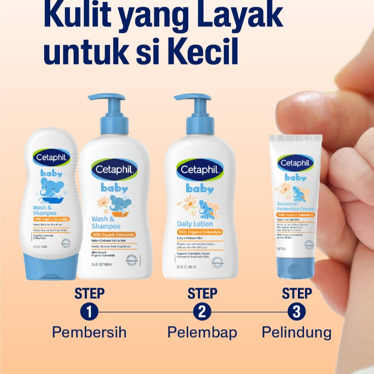 Cetaphil Baby Wash and Shampoo 400ml Organic Calendula Aloe Vera - Gambar 3