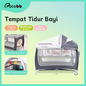 Box Bayi Lipat 2 Tingkat Portable Kasur Tempat Tidur Anak Ayunan Kelambu Ritsleting - Cocobb