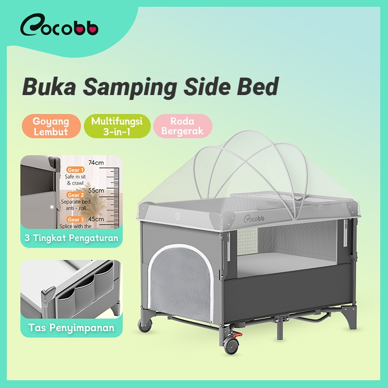 Box Bayi Lipat Portabel Sidebed Tempat Tidur Anak Ayun Multifungsi Plus Kelambu - Cocobb