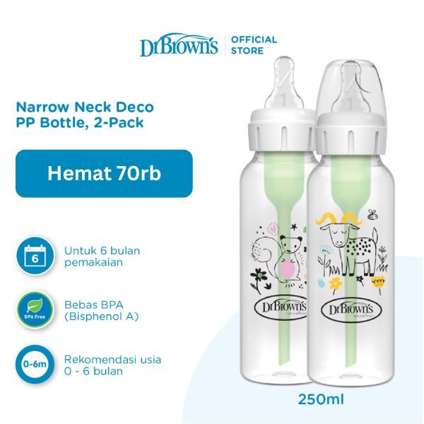 Dr. Brown's Options+ Botol Susu Bayi PP Narrow Neck 250 ml Anti Kolik Motiff