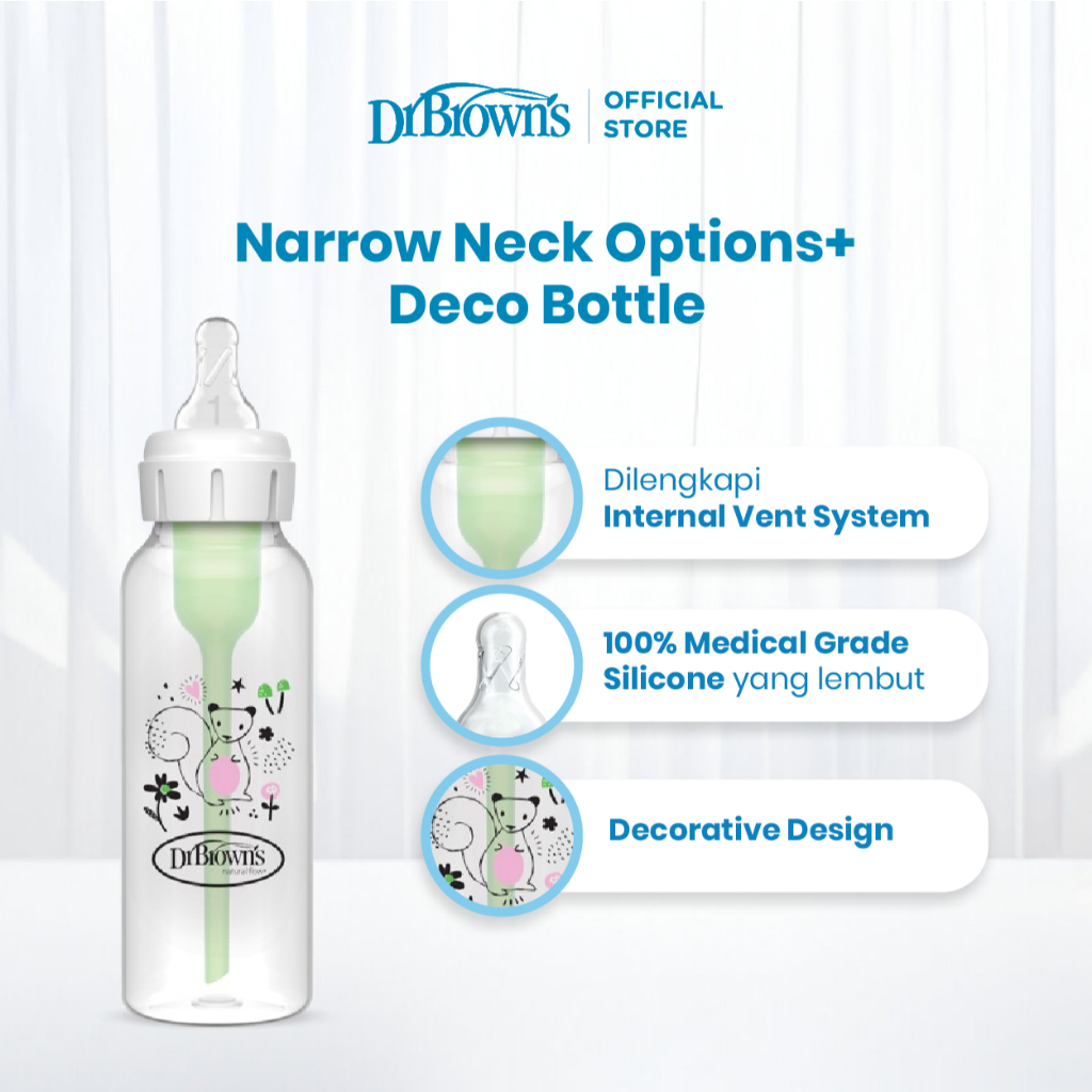 Dr. Brown's Options+ Botol Susu Bayi PP Narrow Neck 250 ml Anti Kolik Motiff - Gambar 3