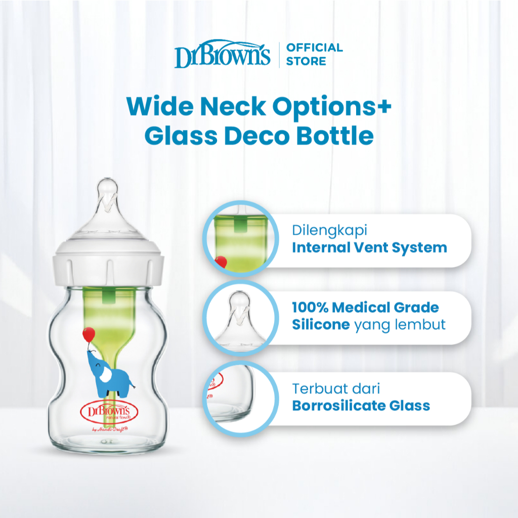 Dr. Brown's Options+ Botol Susu Kaca Wide Neck Anti Kolik Deco Series - Gambar 8