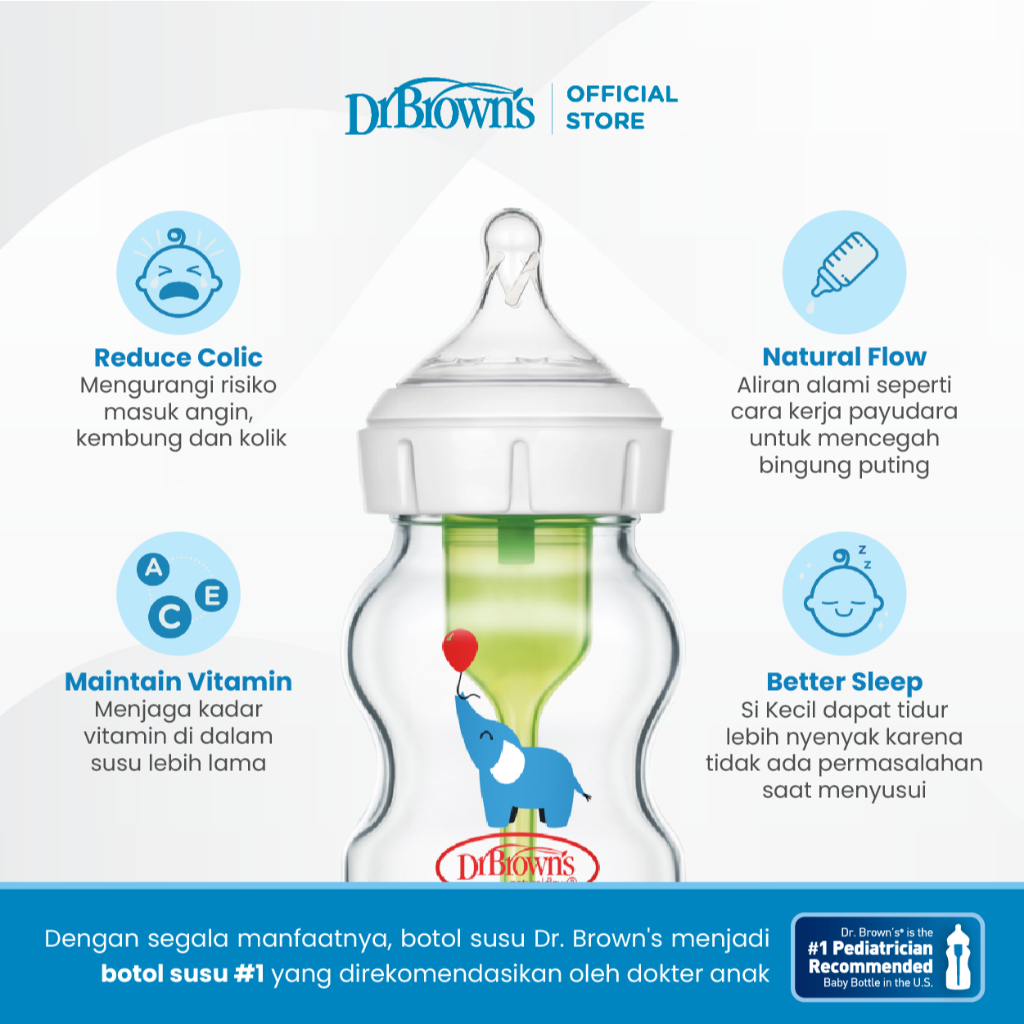 Dr. Brown's Options+ Botol Susu Kaca Wide Neck Anti Kolik Deco Series - Gambar 7