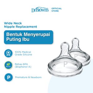 Dr. Brown's Wide Neck Teat Options+ isi 2pcs Dot Botol Susu Bayi Anti Kolik Silikon Lembut