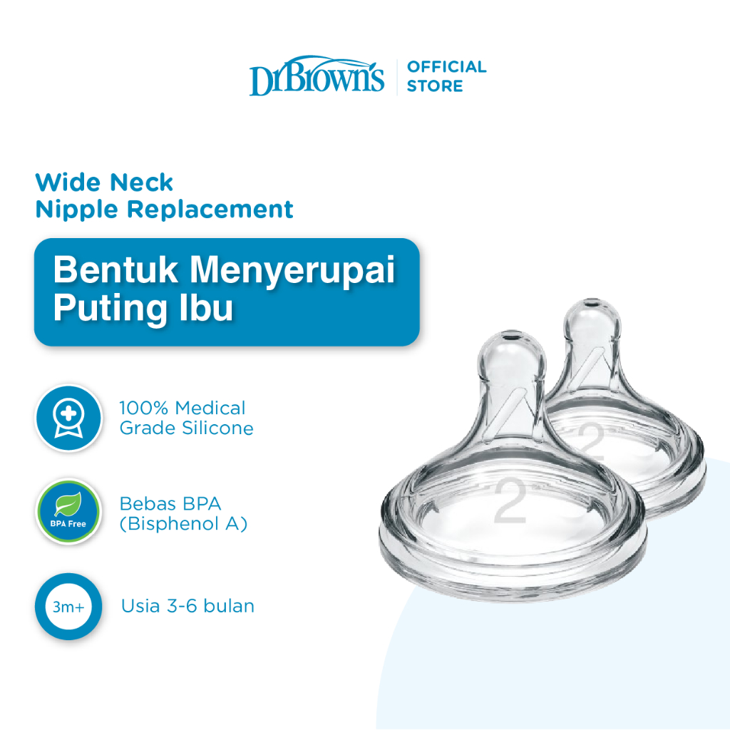 Dr. Brown's Wide Neck Teat Options+ isi 2pcs Dot Botol Susu Bayi Anti Kolik Silikon Lembut - Gambar 4