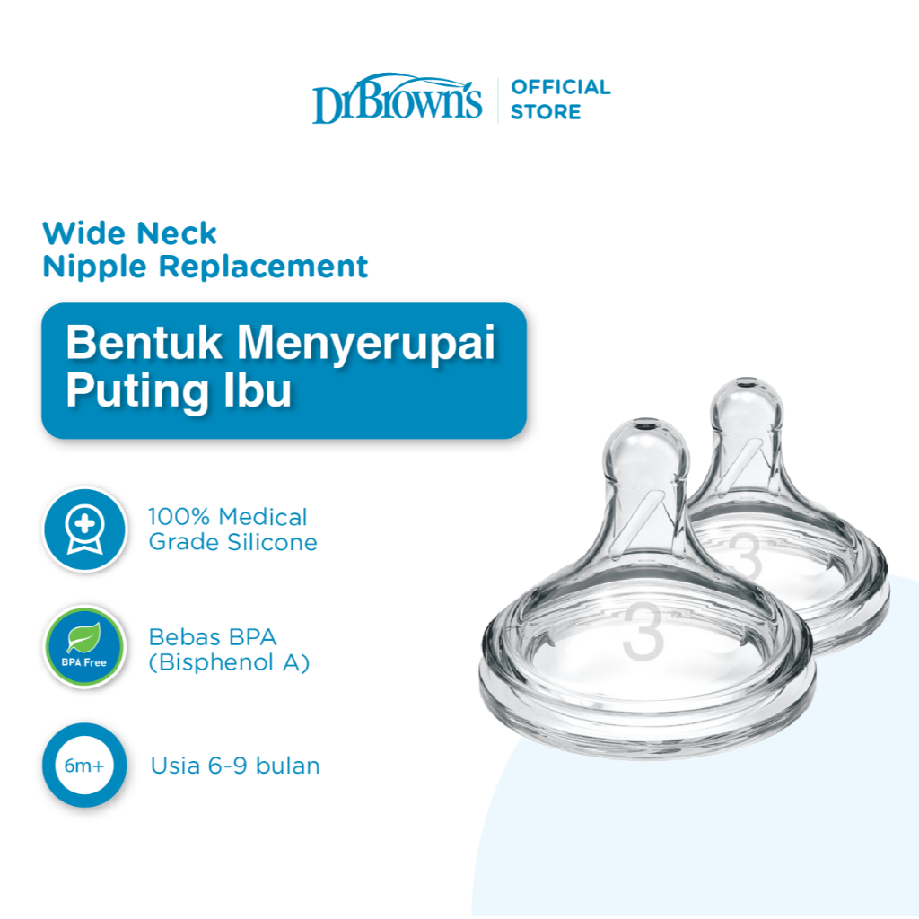 Dr. Brown's Wide Neck Teat Options+ isi 2pcs Dot Botol Susu Bayi Anti Kolik Silikon Lembut - Gambar 5