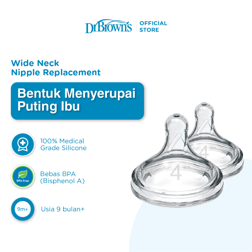 Dr. Brown's Wide Neck Teat Options+ isi 2pcs Dot Botol Susu Bayi Anti Kolik Silikon Lembut - Gambar 6