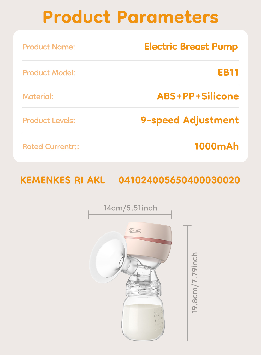 Dr.Isla EB11 Portable Electric Breast Pump Otomatis Rechargeable 180ml - Gambar 10