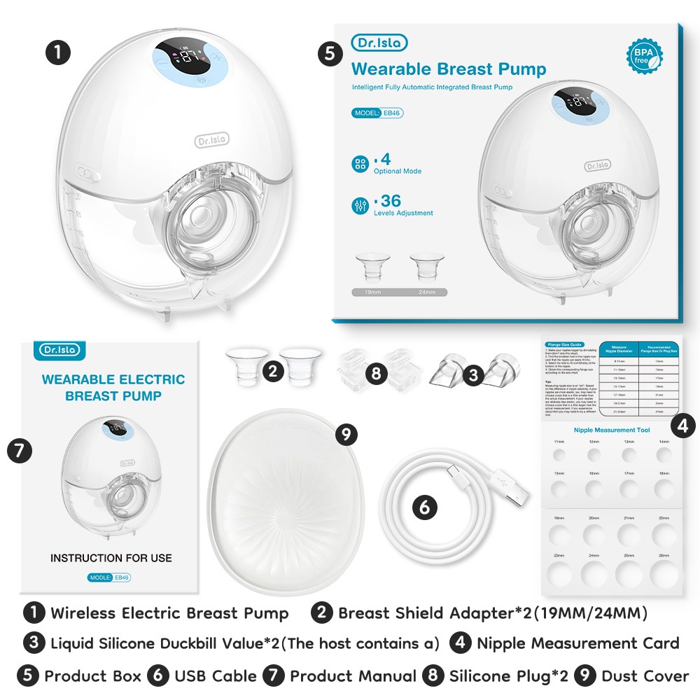 Dr.Isla Wearable Breast Pump Handsfree Otomatis Rechargeable 210ml EB46 - Gambar 9