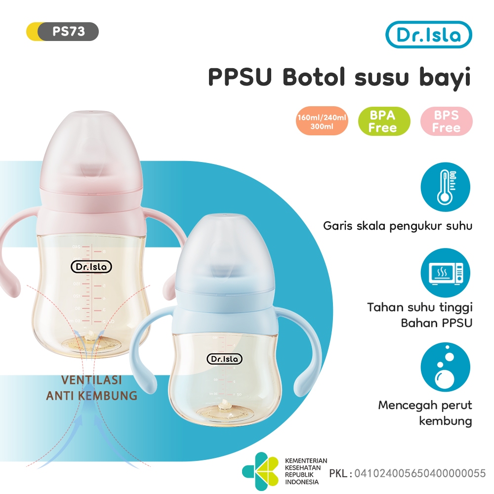 Dr.isla Botol Susu Bayi PPSU Wide Neck Anti Kolik Kembung Sensor Suhu PS73
