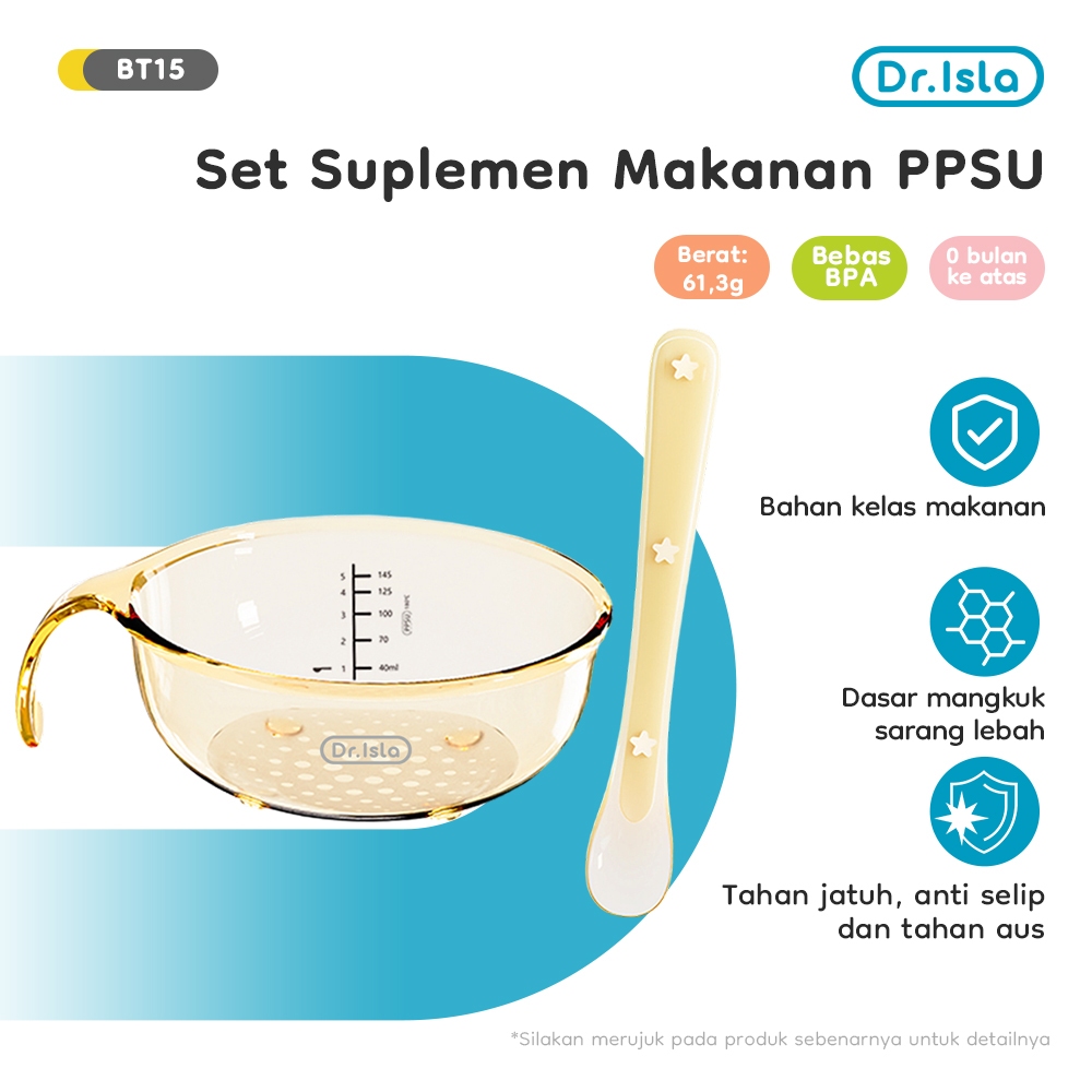 Dr.isla Set Mangkuk Makan Bayi PPSU BT15 Sendok Silikon Anti Pecah BPA Free