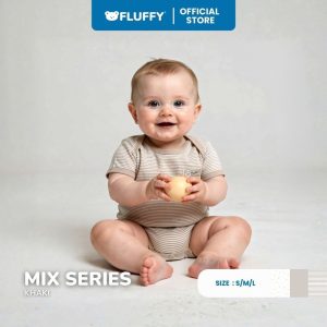 FLUFFY Jumper Pendek Bayi Khaki Isi 3 Pcs Set Romper Polos Lengan Pendek SNI