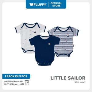 FLUFFY Jumper Series Little Sailor Navy Isi 3 Pcs Romper Bayi Lengan Pendek SNI