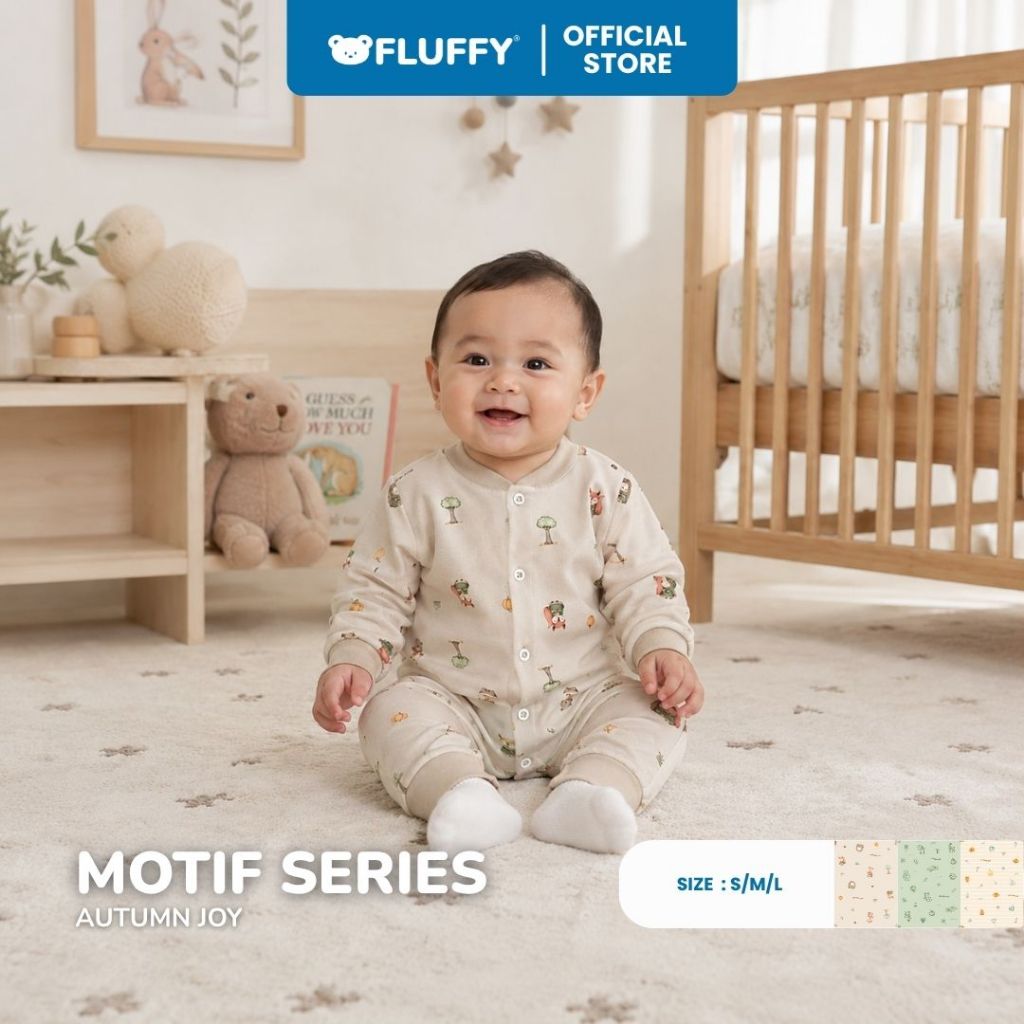 FLUFFY Jumpsuit Series Motif Pattern Isi 3 Pasang Baju Tidur Jumper Bayi SNI