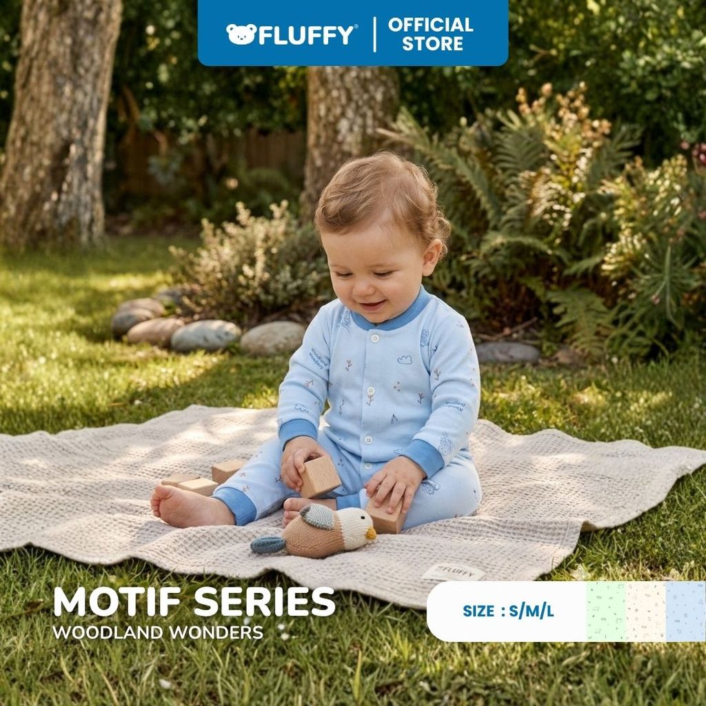 FLUFFY Jumpsuit Series Motif Pattern Isi 3 Pasang Baju Tidur Jumper Bayi SNI - Gambar 3