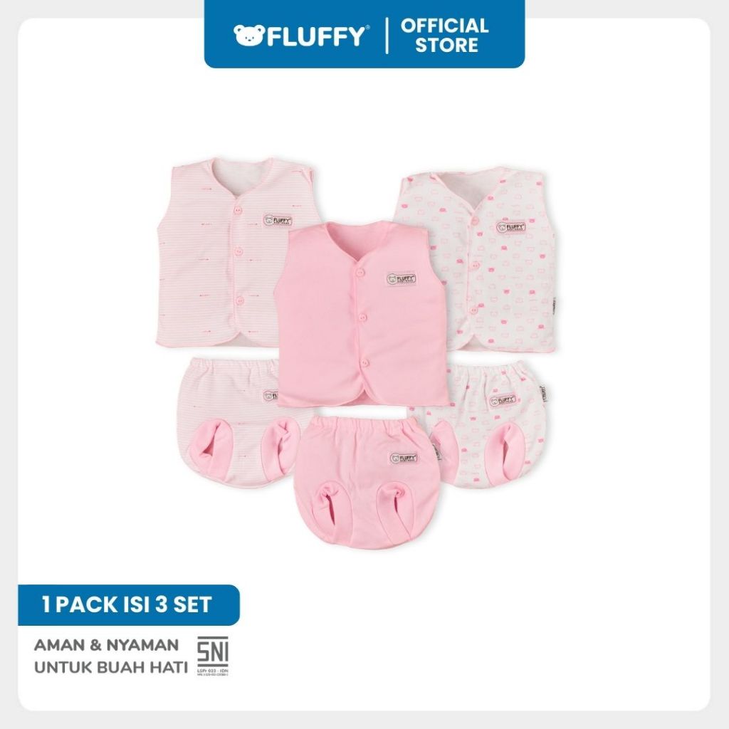 Fluffy Setelan Baju Kutung Celana Pop Newborn Isi 3 Pasang SNI - Gambar 2