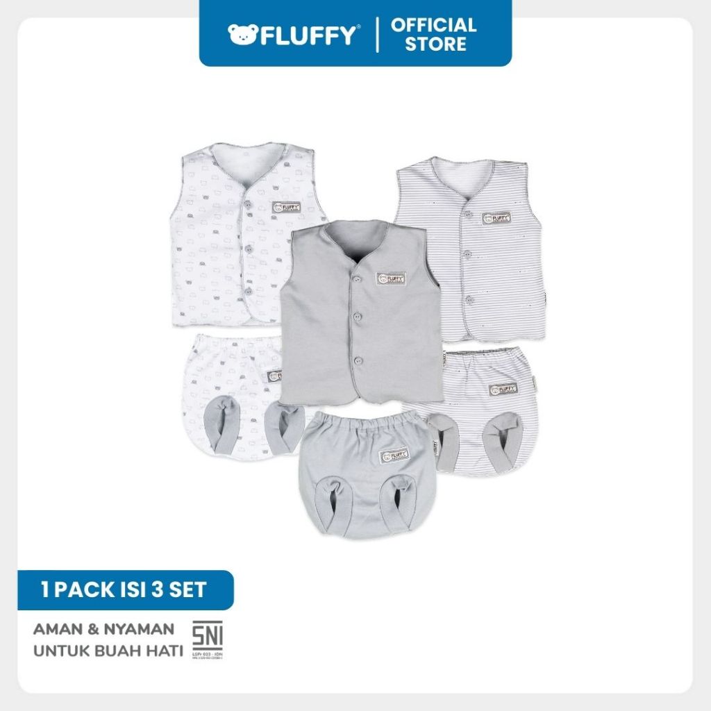 Fluffy Setelan Baju Kutung Celana Pop Newborn Isi 3 Pasang SNI - Gambar 3