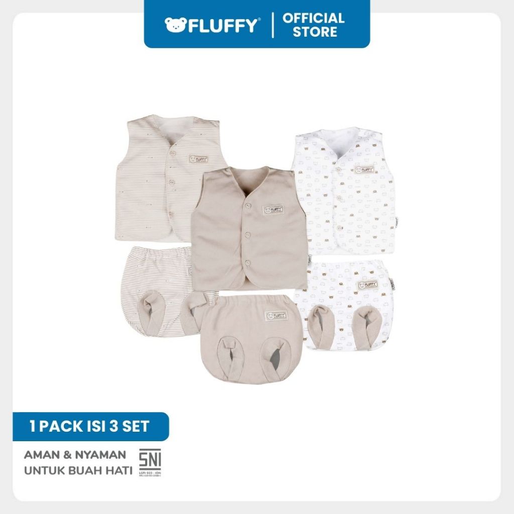 Fluffy Setelan Baju Kutung Celana Pop Newborn Isi 3 Pasang SNI - Gambar 4