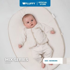 Fluffy Setelan Baju Lengan Panjang Celana Panjang Bis KKI Khaki Newborn Pack 3 Pasang