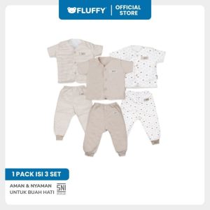 Fluffy Setelan Baju Lengan Pendek Celana Panjang Newborn Isi 3 Pasang SNI (2)