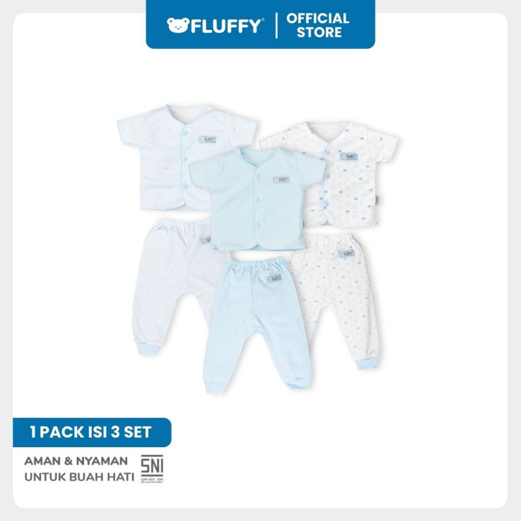 Fluffy Setelan Baju Lengan Pendek Celana Panjang Newborn Isi 3 Pasang SNI - Gambar 4